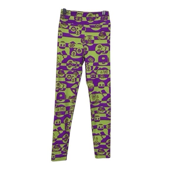 LuLaRoe Tween Purple and Green Skull Halloween Leggings - Picture 1 of 6